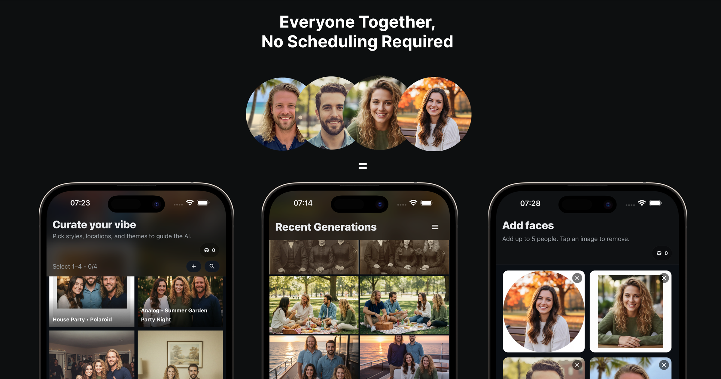 Collage of AI group photo styles