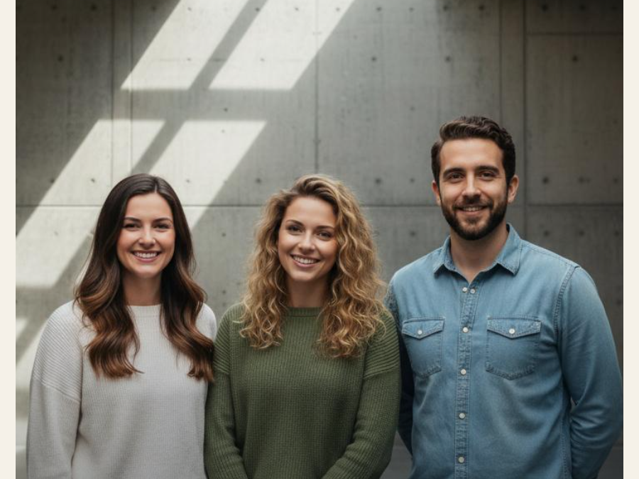 Friends combined into one group photo from separate portraits