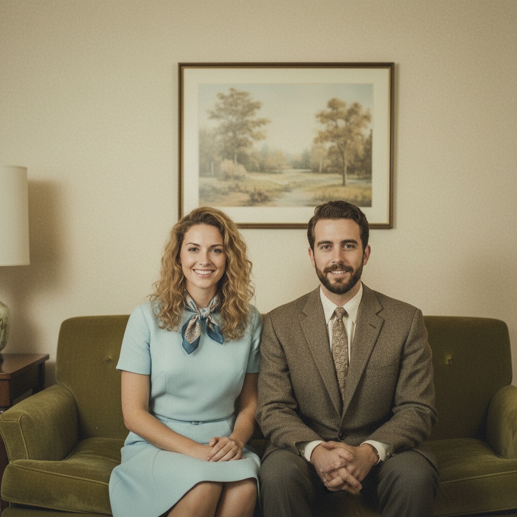 AI-generated vintage-style sibling portrait