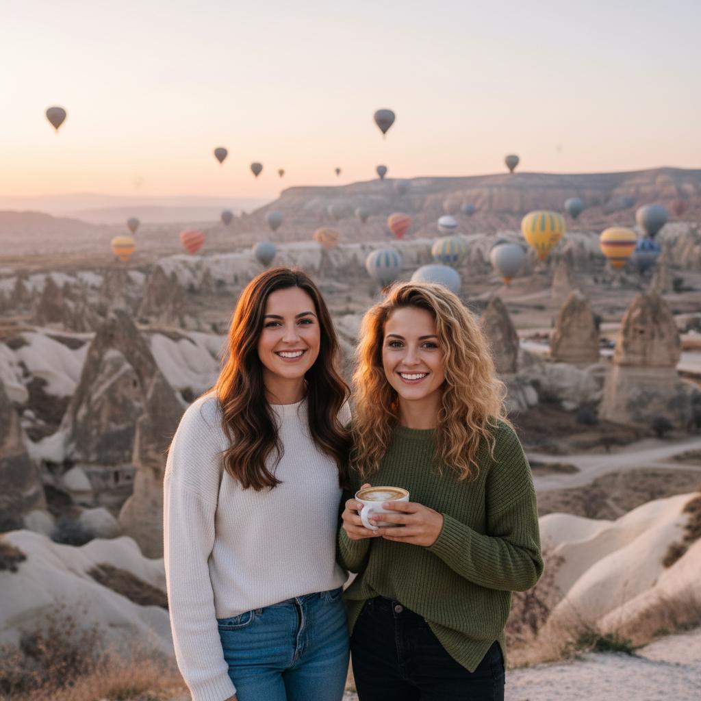 AI-generated group photo style: Cappadocia — Hot Air Balloons