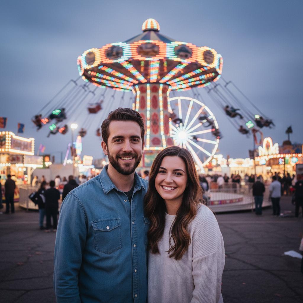 AI-generated group photo style: Fairground — Carnival Ride