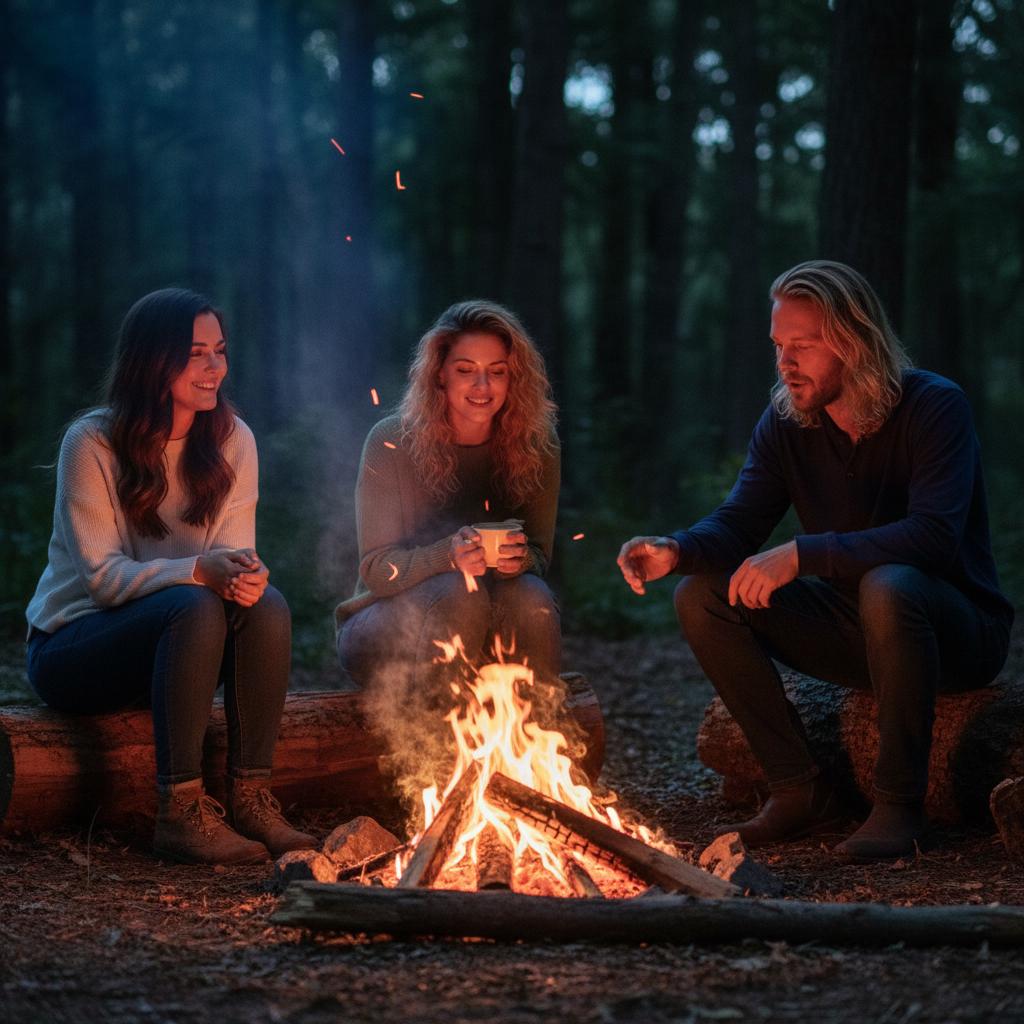 AI-generated group photo style: Forest — Campfire Night