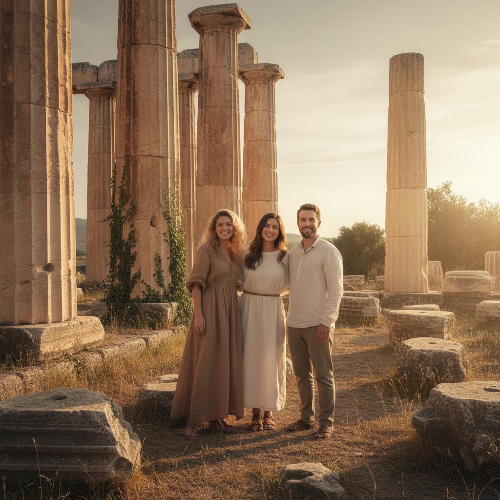 AI-generated group photo style: Ancient — Greek Ruins