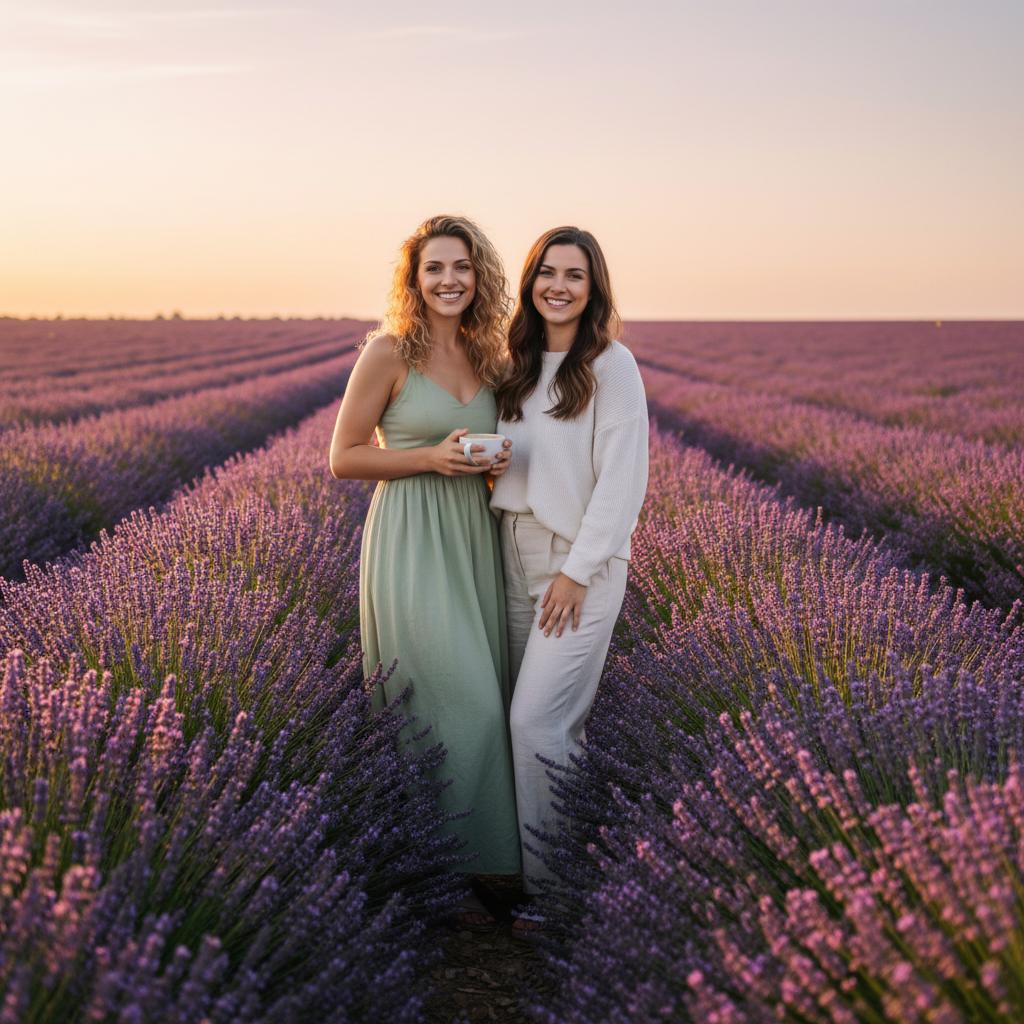 AI-generated family portrait in lavender fields