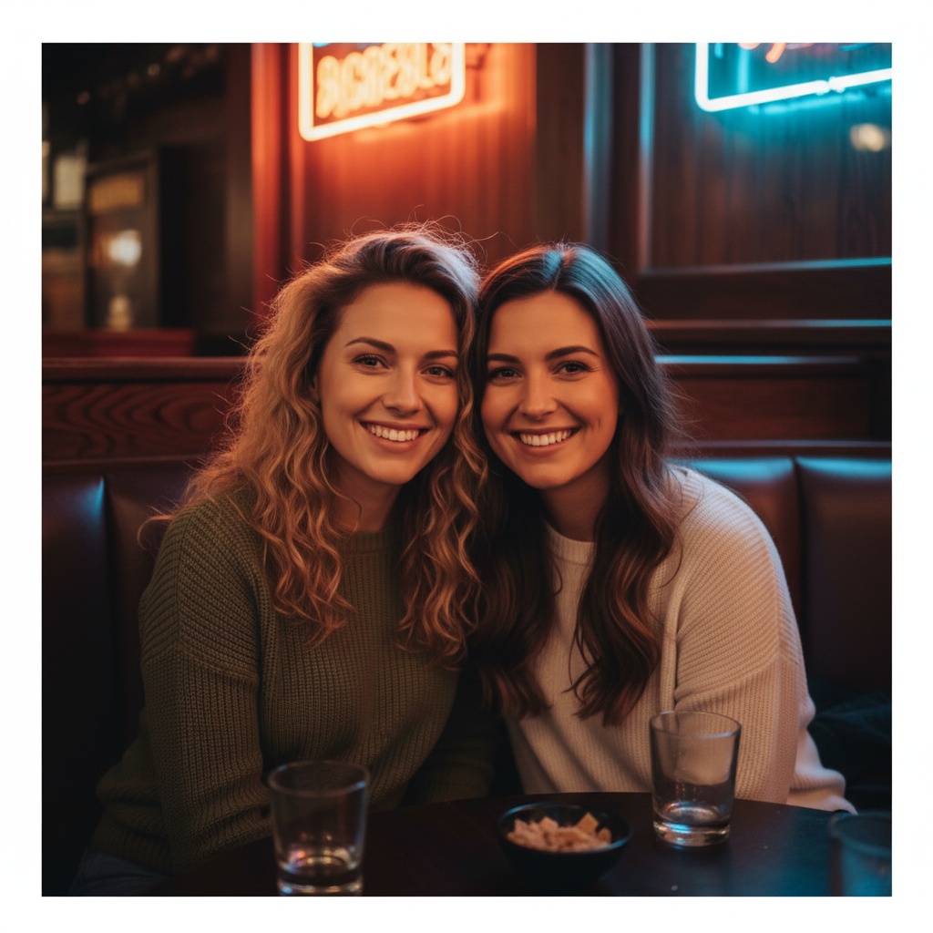 AI-generated group photo style: Local Bar — Booth Selfie