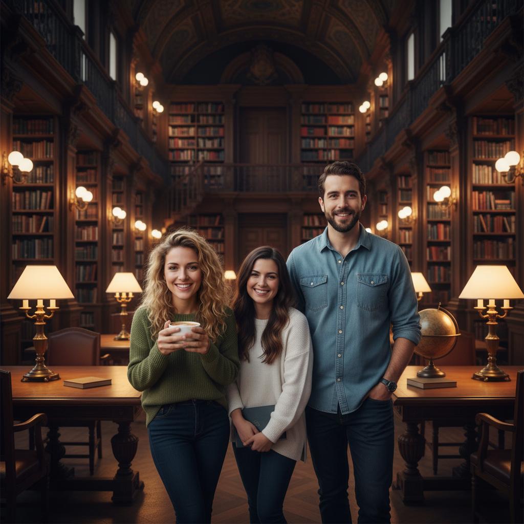 AI-generated group photo style: Interior — Midnight Library
