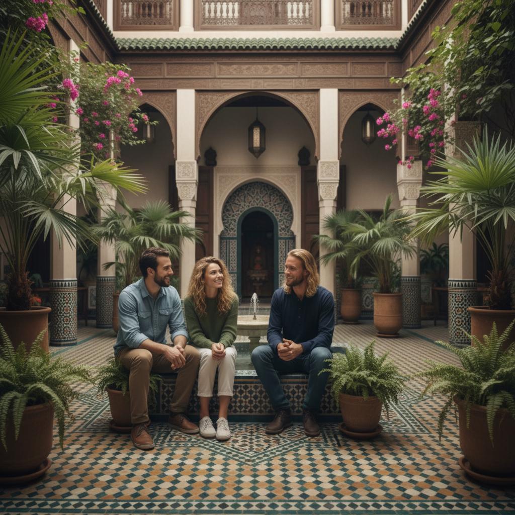 AI-generated group photo style: Morocco — Riad Courtyard