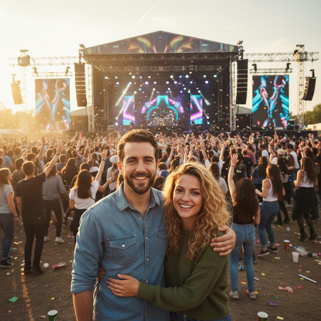 A person added into an AI-generated music festival group photo