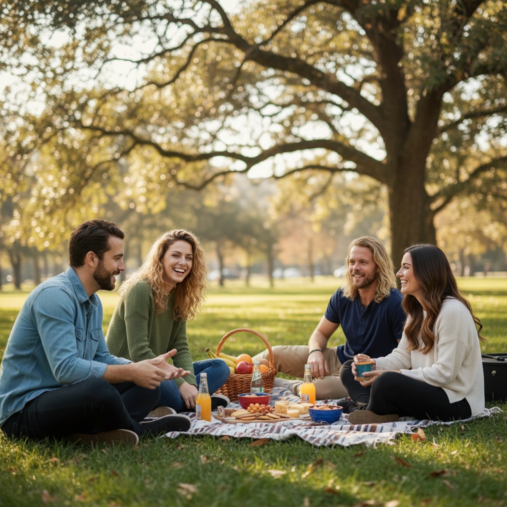 AI-generated family portrait at a park picnic