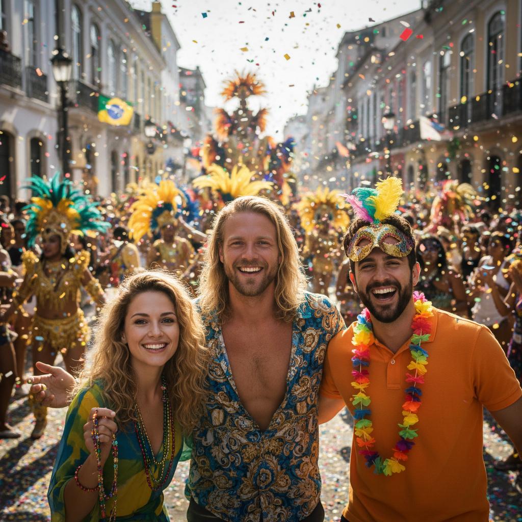 AI-generated group photo style: Rio — Carnival Street