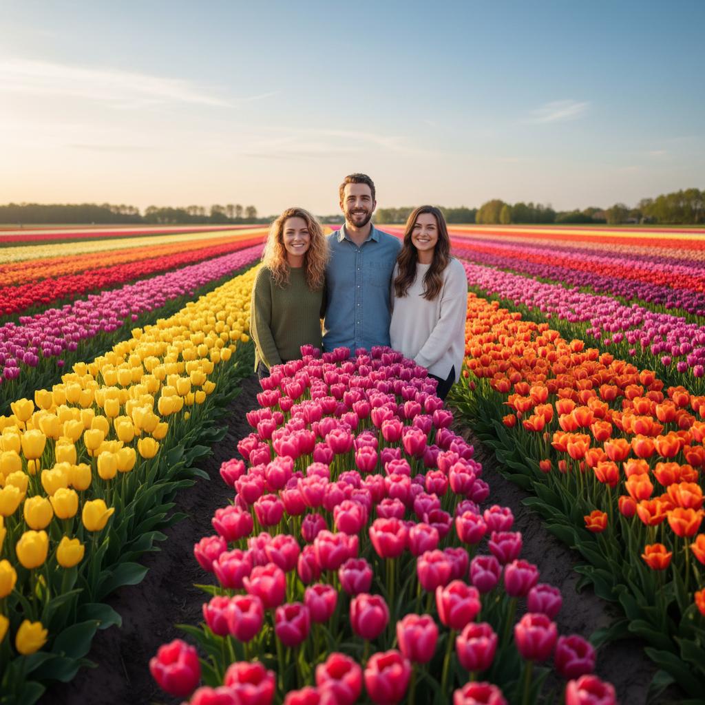 AI-generated group photo style: Netherlands — Tulip Fields