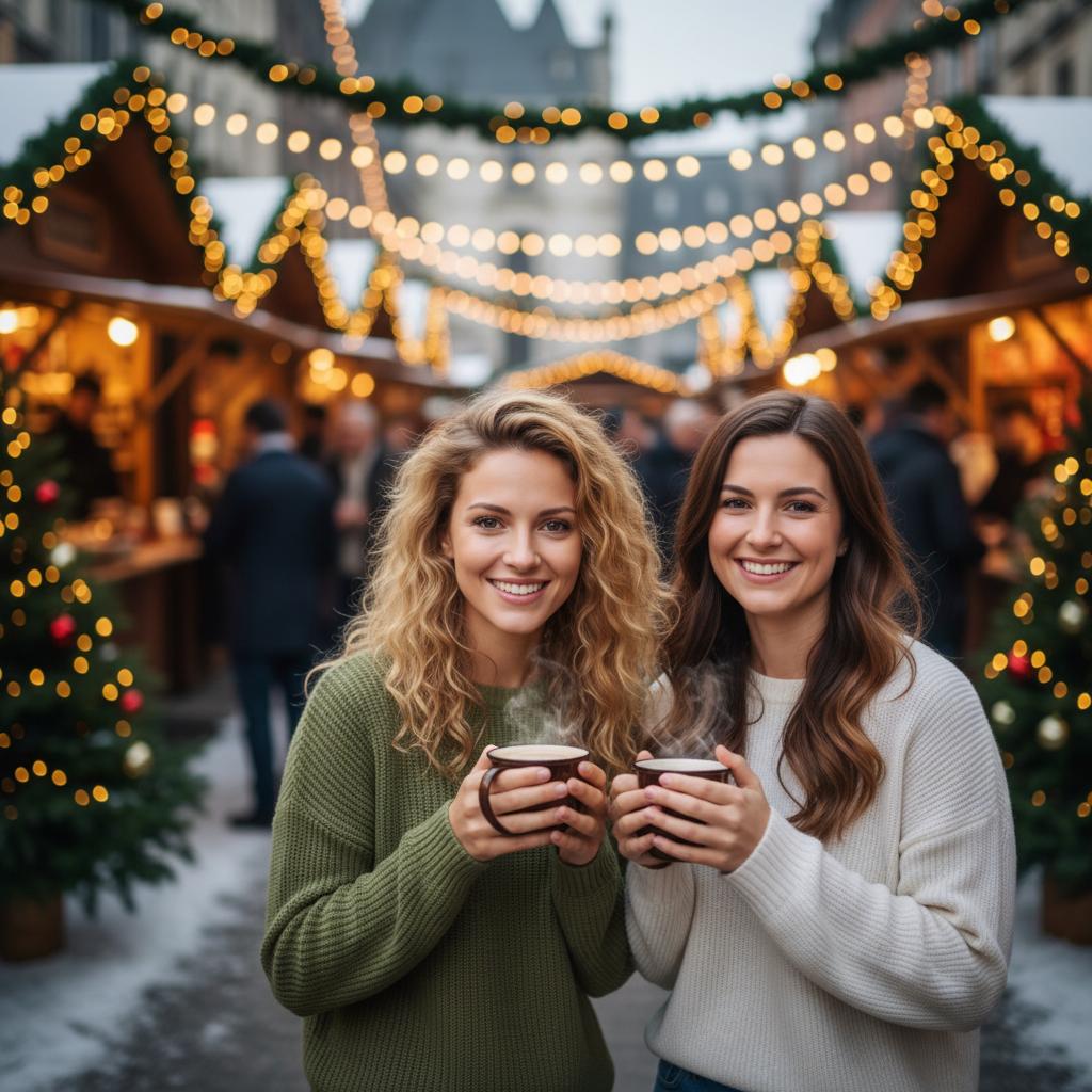 AI-generated family portrait at a winter market
